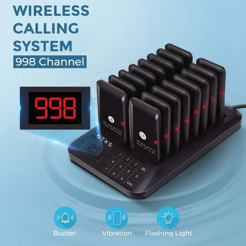 Wireless Calling System Restaurant Mesin Panggil Antrian 16 Pager Queue Bell Call Alarm Bel Cafe Restoran