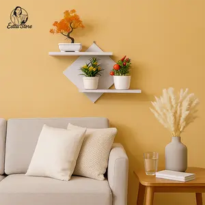 Hiasan Dinding Rak Bunga Minimalis Model Diagonal Lebar 25cm x 25cm Material Multiplek Tanpa Bor Tembok Pemasangan Mudah Garansi Produk Baru