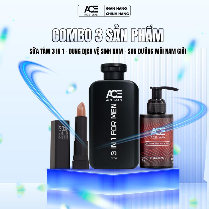 COMBO 3 sản phẩm 1 chai Sữa tắm 320ml & 1 chai DDVS 100ml & 1 thỏi Son dưỡng ACEMAN cho nam giới