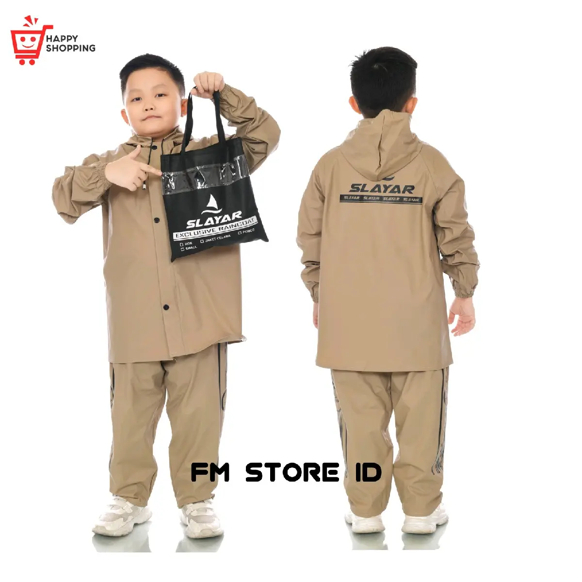 (SLAYAR) jas hujan,raincoat setelan anak anti rembes mocca