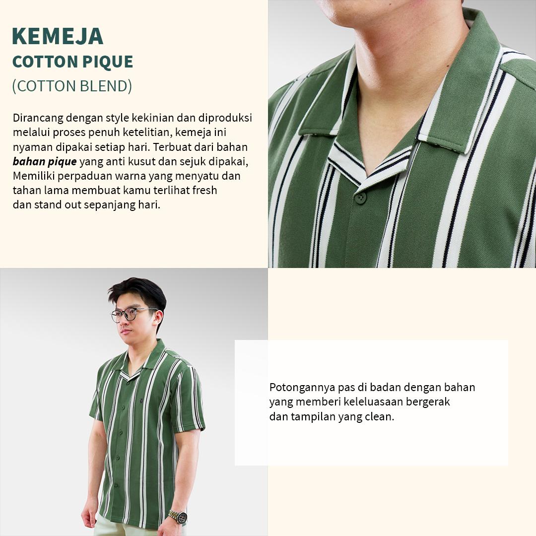 Matsuda Shimotsuma H.Green Kemeja Pria Stripe Lengan pendek Kasual