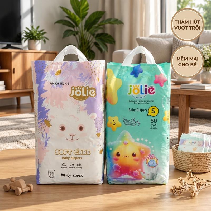 JOLIE Combo 100 Miếng Bỉm Quần & Tã Dán Siêu Mỏng Thấm Hút 500-800ml Cho Bé Size M/L/XL/2XL/3XL/4XL - Sản phẩm me và bé - Thấm Hút Tốt & Kích Thước Đa Dạng