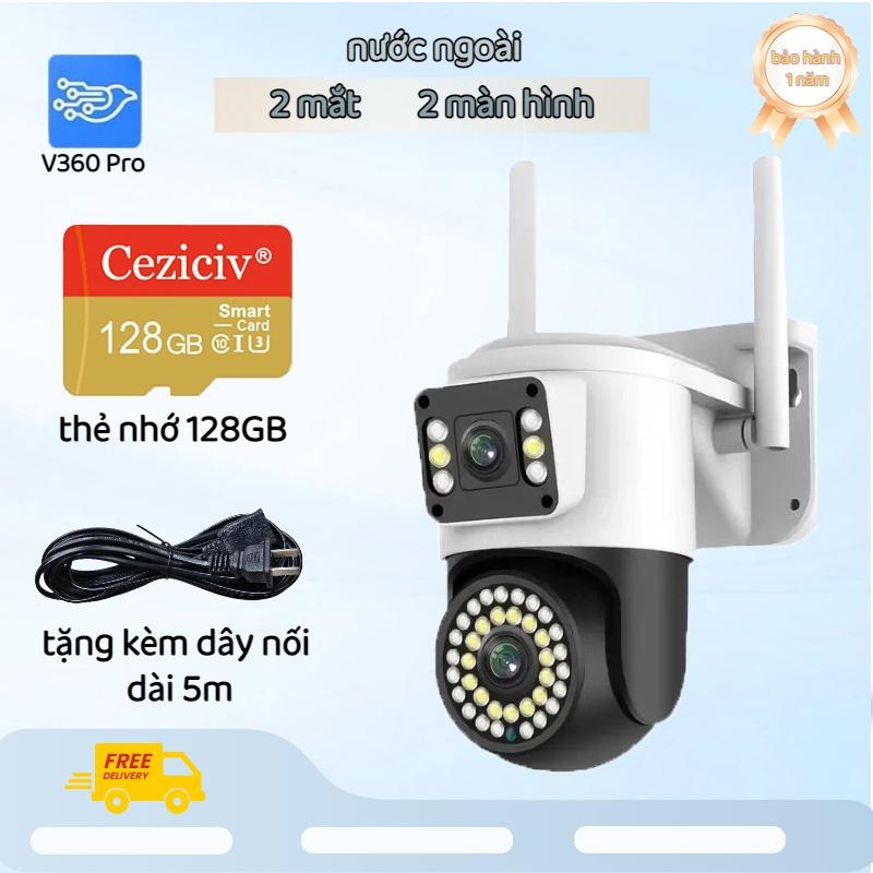 V360 Pro Camera 36+6 LED 2mắt Kèm Thẻ 128GB Có Dây 5M Xoay 360 Độ Xem Đêm Có Màu