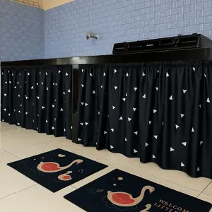 Gorden Kolong Dapur Minimalis 100 x 70 cm Bahan Poliester Premium Motif Segitiga Hitam Tirai Dapur Modern & Estetik dengan Bonus Tali Dekorasi