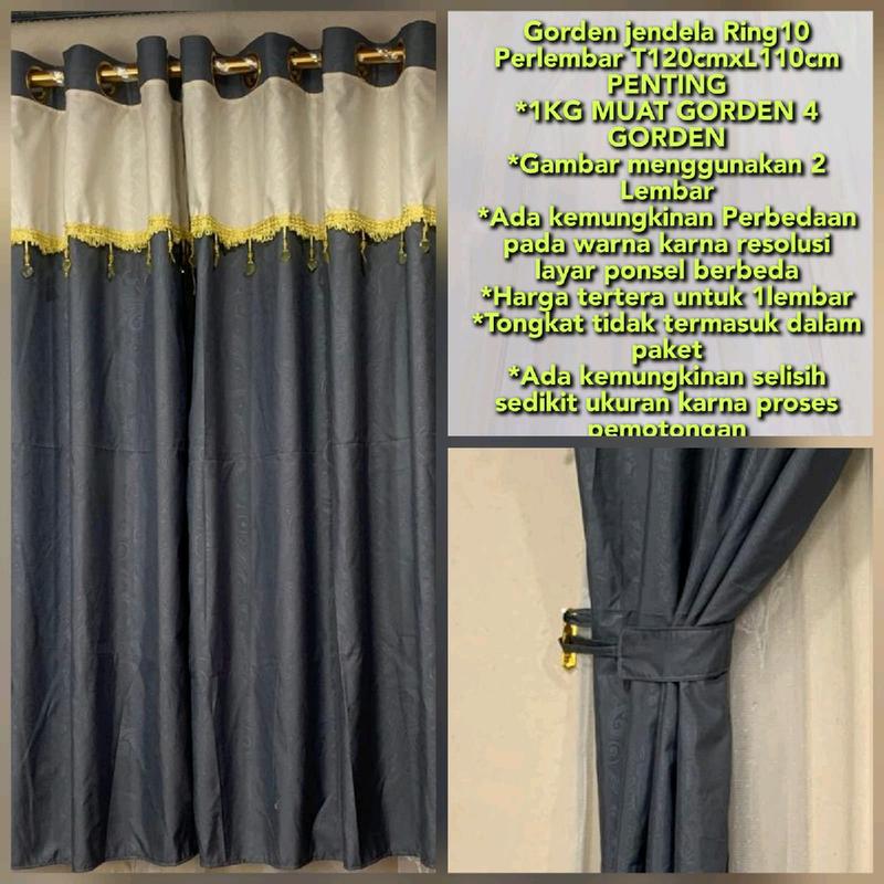 GORDEN JENDELA PENDEK RENDA KRISTAL UKURAN T120XL110 BAHAN KAIN EMBOS POLOS Katun Tali 3
