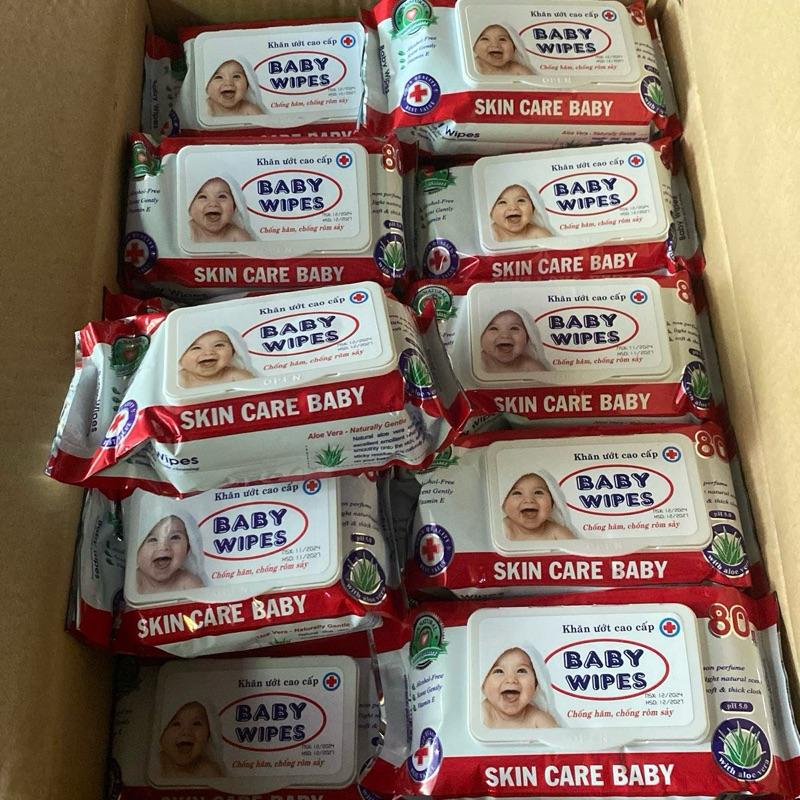  Giá sỉ 10 gói khăn ướt baby wipes 80g mùi thơm dịu nhẹ an toàn cho bé 