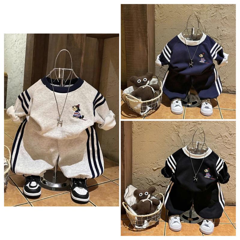 Bộ Nỉ 2 Da dành cho Bé Trai và Bé Gái 3 màu cực Xinh IN Hình bé Cún Tay và Quần Phố Sọc cực Hót Hít size 8-20 Kg.
