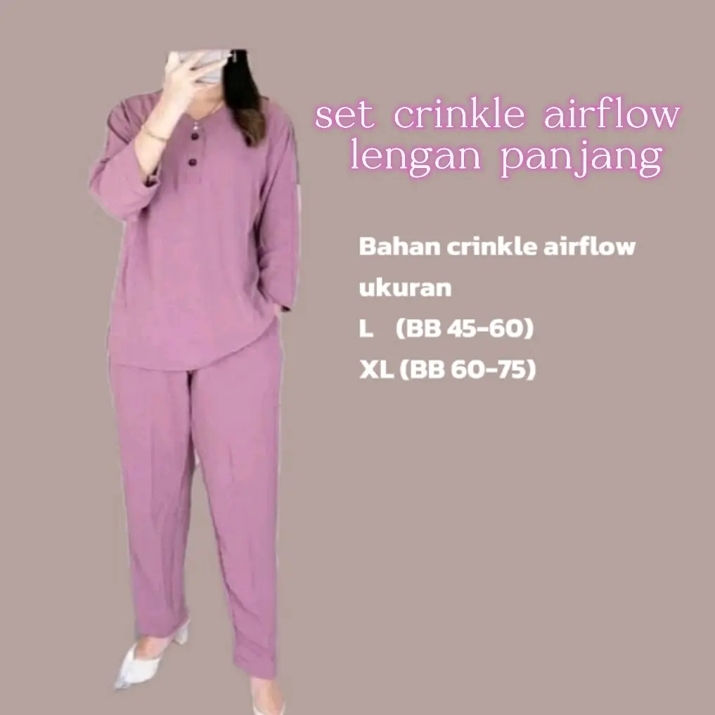 set crinkle airflow / one set wanita muslim lengan panjang