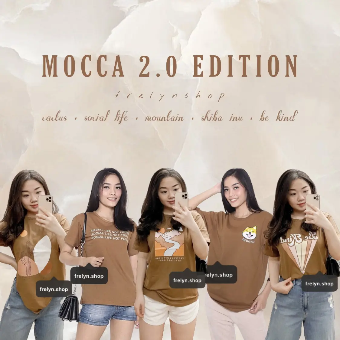 FRELYN SHOP - KAOS BEIGE MOCCA KATUN OVERSIZE | BAJU TSHIRT TUMBLR TEE KHAKI CREAM COKLAT WANITA SHIBA INU CACTUS