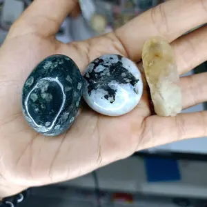 paket isi 3 pcs moss agate ,hematite moonstone dan citrine point phantom asli batu alam natural
