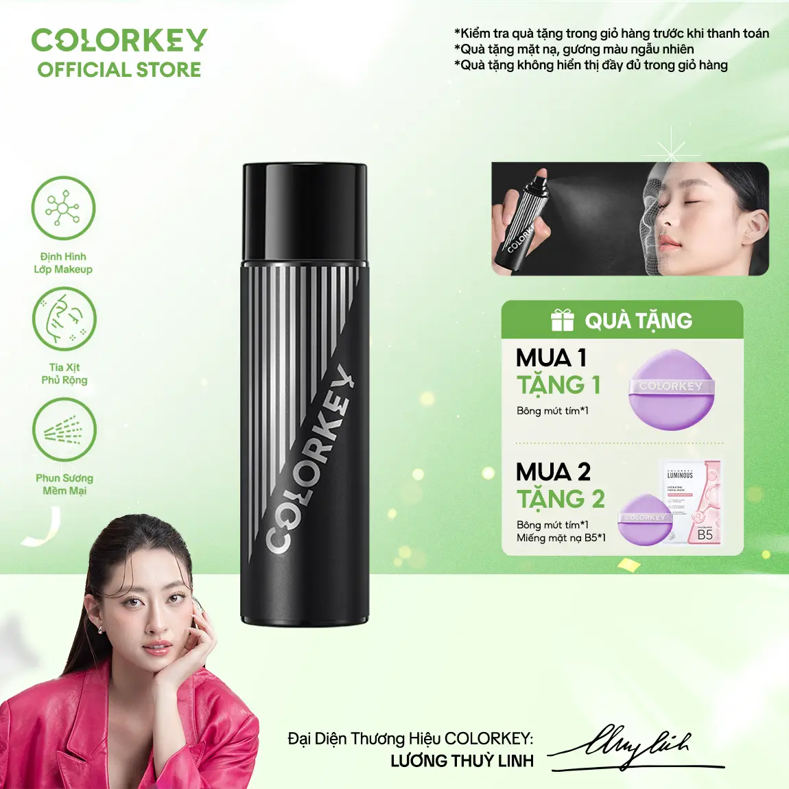 [NEW] Xịt Khóa Nền COLORKEY PHIÊN BẢN NÂNG CẤP Tia Sương Mềm Mại Giúp Khóa Chặt Lớp Trang Điểm 100ml/chai