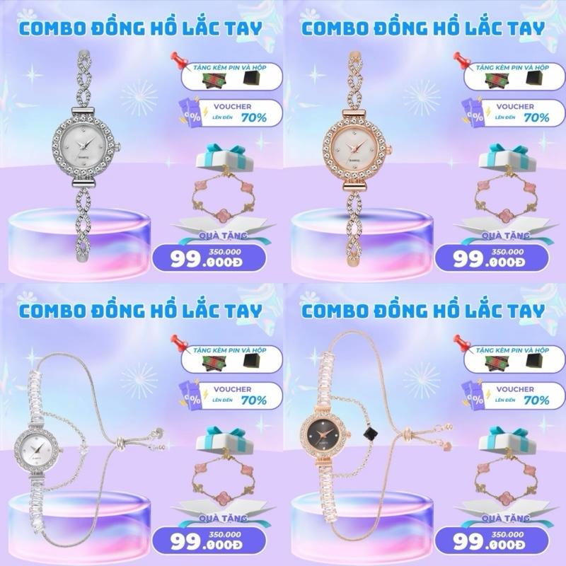 { tặng lắc tay } đồng hồ đeo tay dây rút kèm lắc tay 4 lá , dây lắc tay đính đá dây rút có thể điều chỉnh đồng hồ nữ , đồng hồ cỏ 4 lá- mỗi đơn đánh giá 5 sao nhận 10k 4