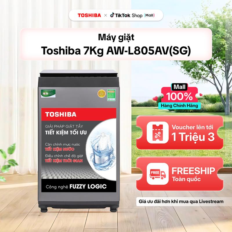 Máy giặt Toshiba 7Kg AW-L805AV(SG) - Tự chỉnh mực nước thông minh - Khóa trẻ em - BH 24 Tháng