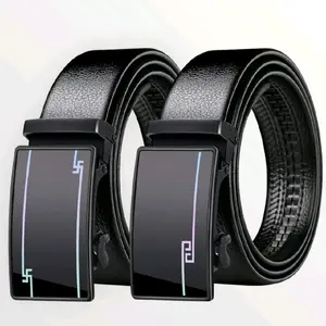 Gesper Sabuk Pria Kulit PU/sintetis rell otomatis antigores kepala besi motif Random