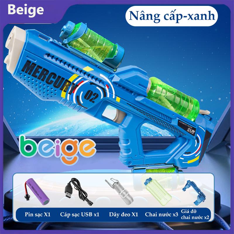 Beige Súng Nước Điện, Tự Động Bản Nâng Cấp Có Đèn Bình To Áp Lực Mạnh. Quà tặng trẻ em mùa hè
