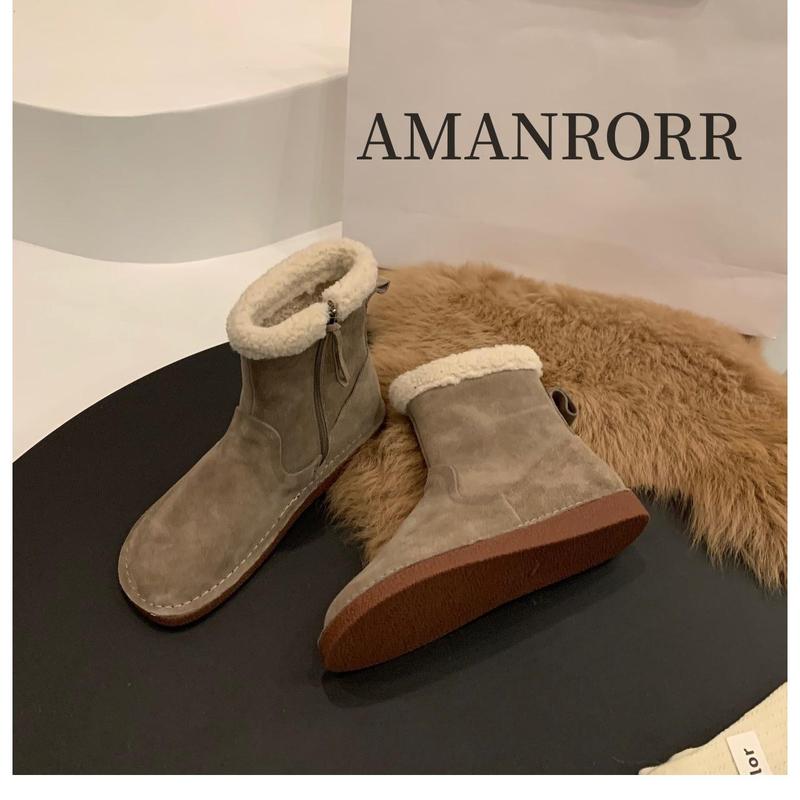 Winter New Flat Snow Boots Women's New Trend Mid Calf Boots Plus Warm Fashion Cotton Shoes Fur Leisure Footware 4