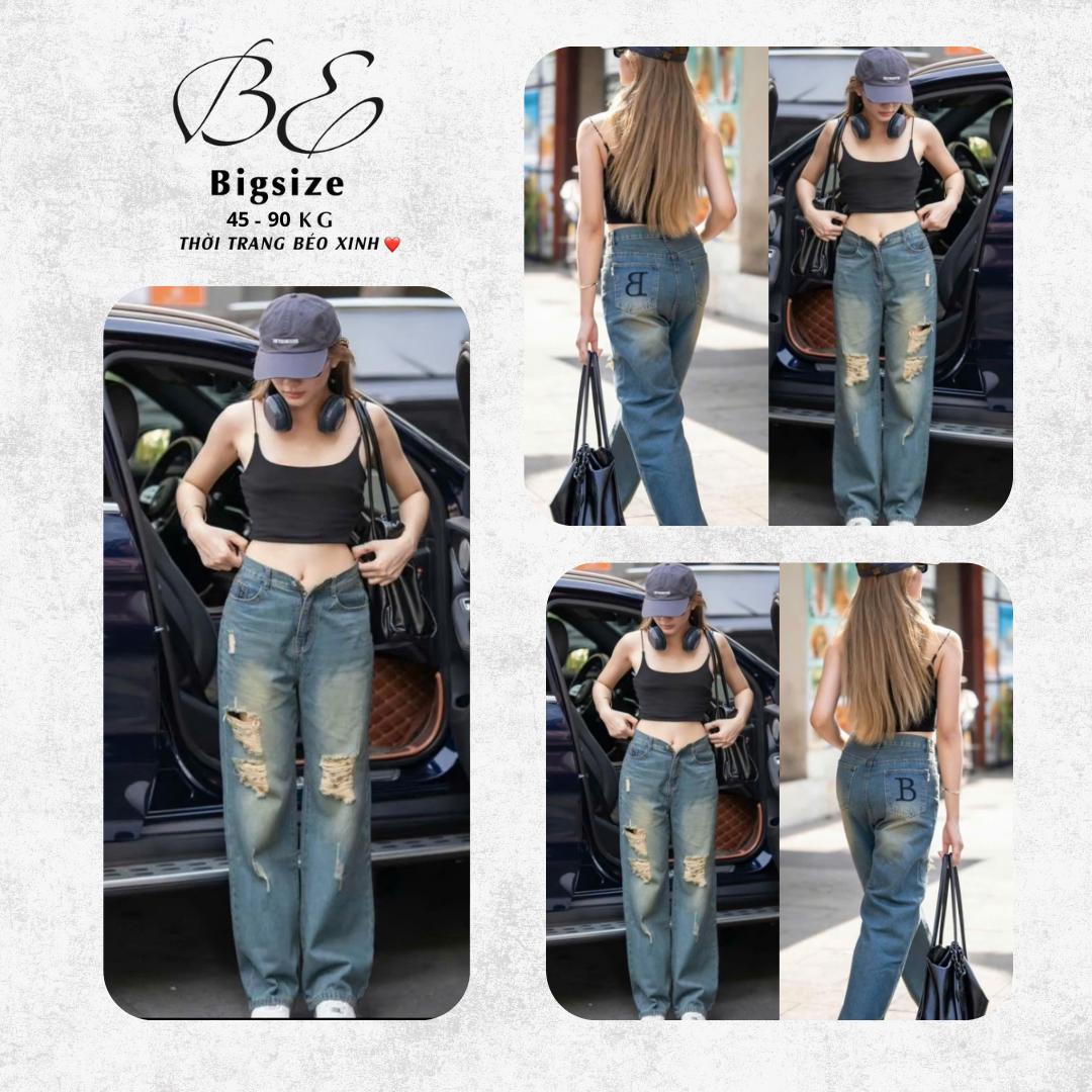 Thời Trang Bigsize Quần Jean Dài Thêu Chữ B Năng Động Thanh Lịch Dễ Thương 55-95kg Nữ Women Khuy - A.1574