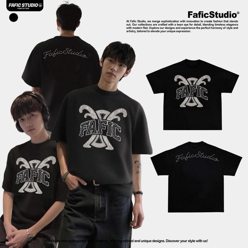 Áo Thun boxy FAFIC logo lấp lánh đính đá fom Boxy Cotton unisex Local Brand nam nữ mã DA02