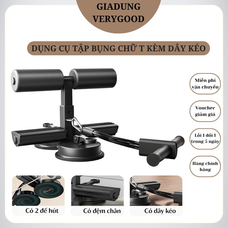 [FREESHIP] Dụng cụ tập cơ bụng eo gym đồ dùng thể thao tại nhà đa năng có đế hút chân không trụ chữ T kèm dây kéo gập bụng giảm béo nam nữ Tập Bụng Tập Gym bộ tập ngực Cao Su
