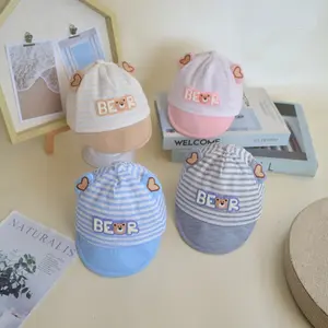 (Baru Lahir - 6 Bulan) Topi Cap Bayi Baru Lahir Motif Salur Bear Timbul Premium Murah
