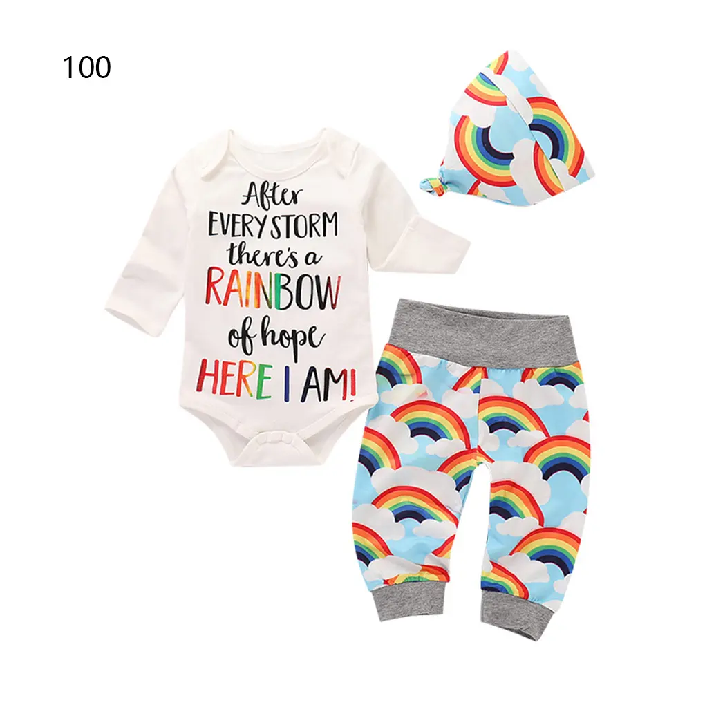 3Pcs Baby Clothes Outfit Infant Romper Pants Short Sleeve T-shirt Cap