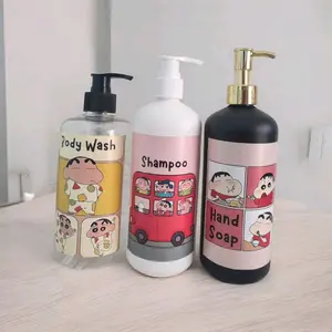 Botol Pump shinchan500ML Free Stiker + Botol Pump Sabun Cair refill 500 ML + Botol Shampoo bayi refill 500 ML Plastik Putih Gold