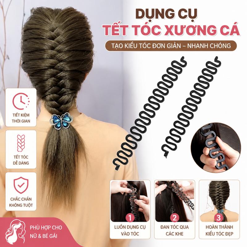 Dụng Cụ Tết Tóc Đuôi Cá, Kẹp Tạo Kiểu Tóc Fishbone, Phụ Kiện Tết Tóc Nhanh Cho…