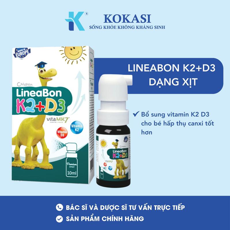 (DATE 5/9/2026) Lineabon D3 K2 Dạng Xịt (10ml) - Bổ Sung Vitamin D3 K2 Cho Bé, Giúp hấp Thụ Canxi Tối Đa, Dạng Xịt Tiện Lợi, Dễ Sử Dụng