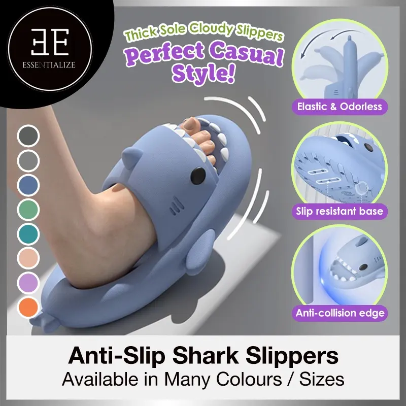 [SG Seller] Adult Couple Hot Selling Cartoon Shark Slipper Indoor and Outdoor Shark Couple Slippers Anti-slip Soft Footwear Shoes