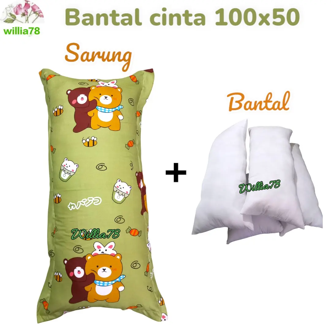 BANTAL CINTA JUMBO.UKURAN 100X50 CM.ISI SILIKON. TERDIRI BANTAL+SARUNG Katun