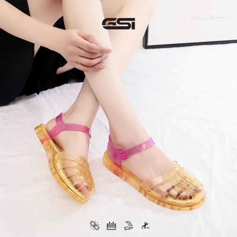 【GSI Shoes】Sandal Wanita Sandal Slop Flat Jelly Transparan Tali Belakang Fashion Wanita Empuk Ringan dan Nyaman Sendal Karet 6