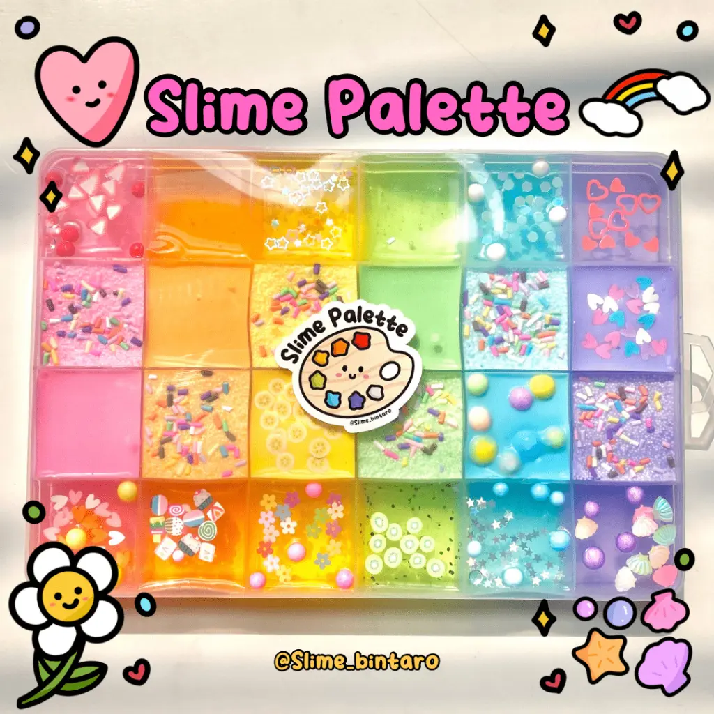 SLIME PALETTE 24 PCS BY SLIME BINTARO || SLIME WARNA WARNI ISI BANYAK || SLIME PALETTE WARNA WARNI || SLIME PALETTE DENGAN HIASAN WARNA WARNI || SLIME PALET ISI BANYAK WARNA WARNI || SLIME PALETTE TERMURAH || SLIME PALETTE BERKUALITAS DAN LENGKAP