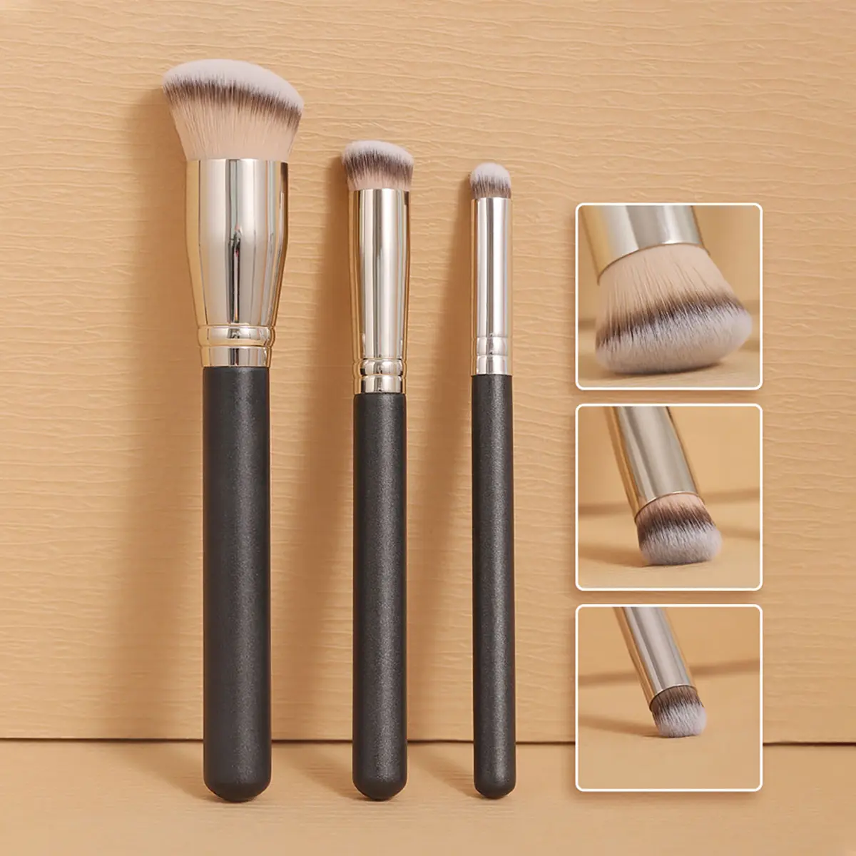 OVW 3pcs Makeup Brushes Set Foundation Brush Concealer Brush Concealer Brush Angled Round Cream Buffing  FDS010203