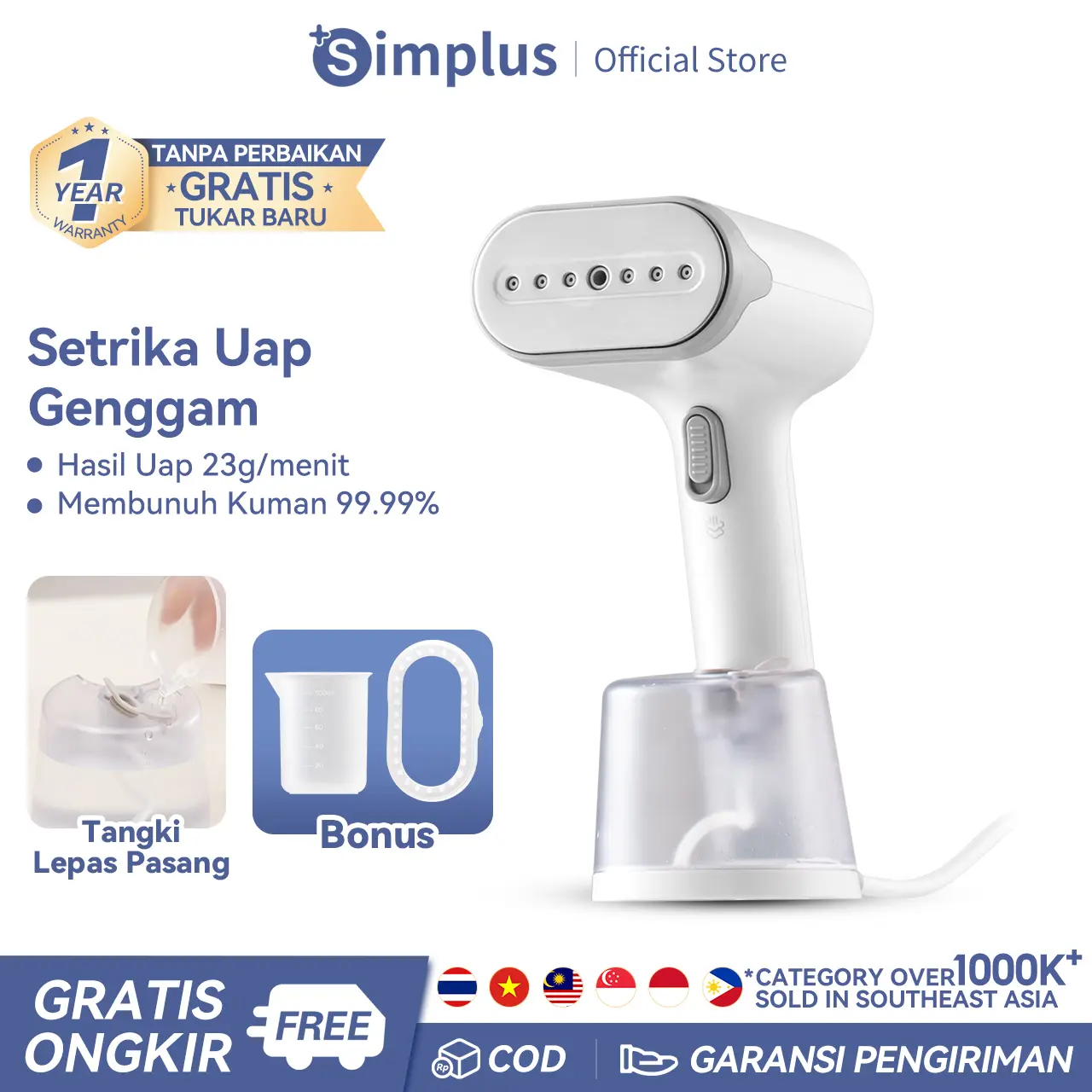【SUPER PROMO DOUBLE SUBSIDI】(COD) Simplus Setrika Uap Genggam Kapasitas Besar 280ml Daya 1200W Pemanasan 30 detik GTJH019