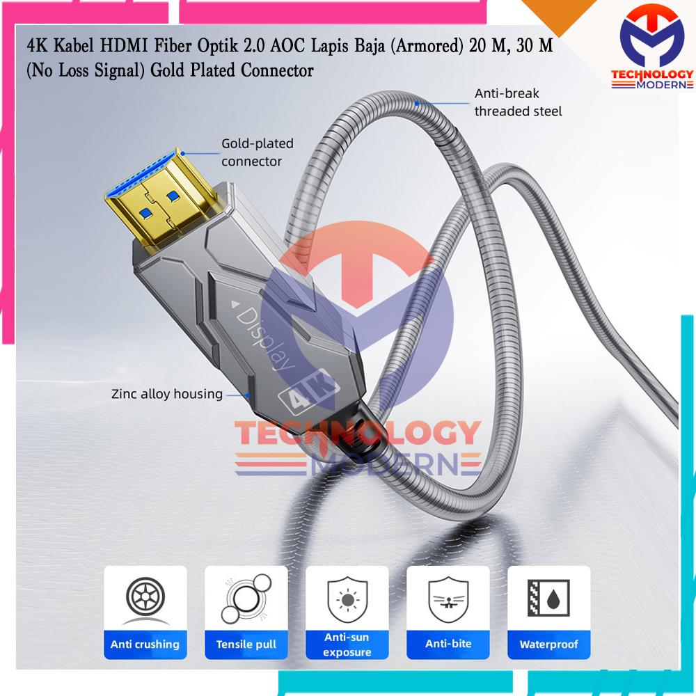 4K Kabel HDMI Fiber Optik 2.0 AOC Lapis Baja (Armored) 20 M (No Loss Signal) Gold Plated Connector