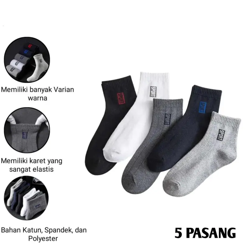 ( Business Sport) 3 Pasang kaos kaki kerja motif sport pendek 3/4 Di atas Mata Kaki Remaja Dan Dewasa Pria Wanita Hitam 4