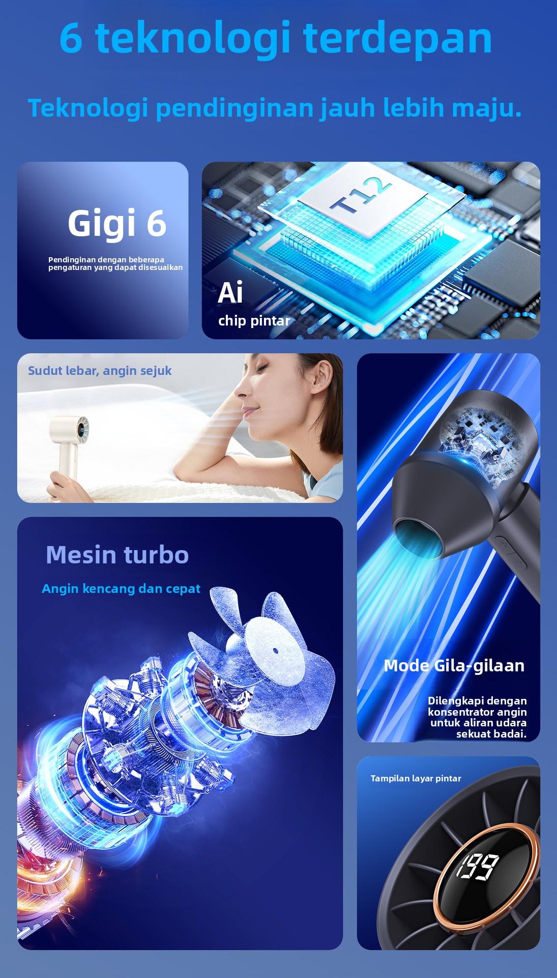 Kipas Mini Kipas Angin Portable Turbo Mini Fan Portable High-Speed LED Fan 199 Gear Kipas