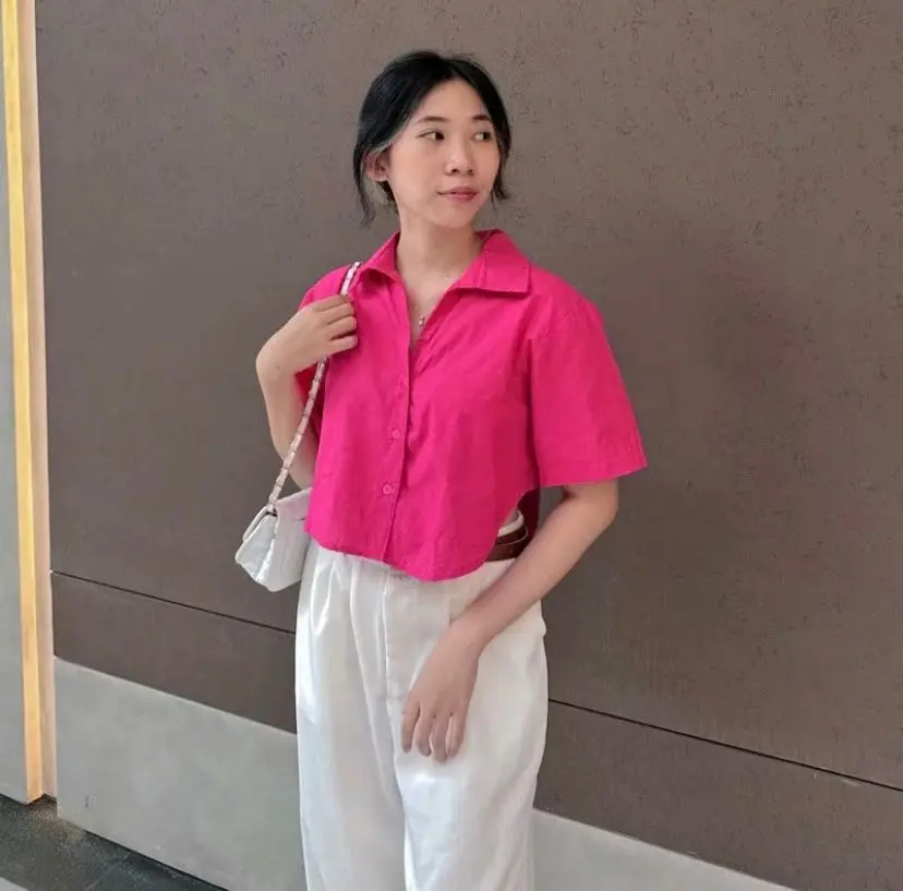JOLIE CROP TSHIRT - ATASAN WANITA KEMEJA CROP TOP KATUN LINEN Casual Pendek Nyaman Santai
