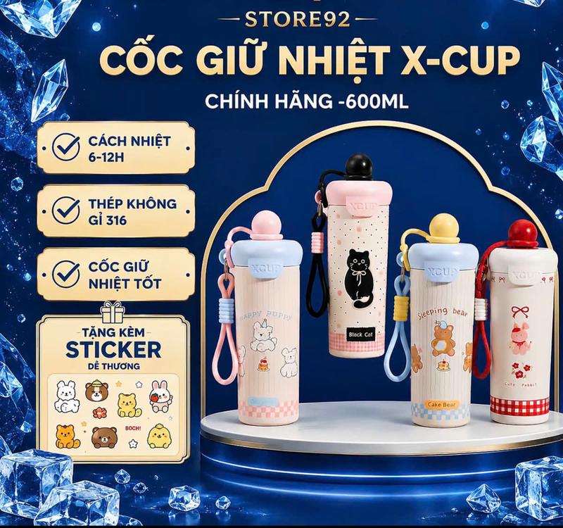 ULU LIFE Bình giữ nhiệt INOX 316 600ml họa tiết dễ thương kèm ống hút, chống tràn giữ nóng lạnh cho học sinh