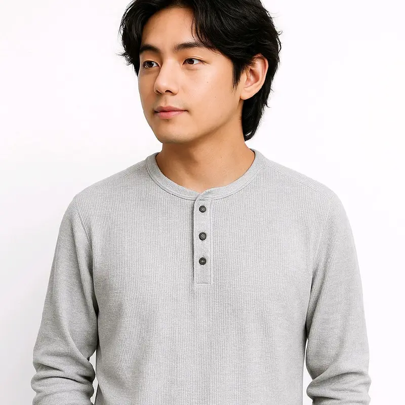 Kaos Polos Waffle Panjang Pria Kerah Sanghay Warna Coklat Slim-Tangan Casual Lembut Nyaman Muda Hitam Bahan Sangat Nyaman Serap Keringat Tidak Berbulu Warna Kuat Tidak Mudah Pudar 4