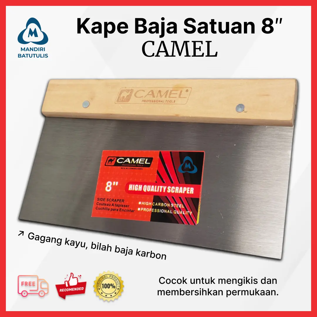 Kape Baja Satuan 8" Inch CAMEL Multifungsi Profesional - Kape Gypsum Besi Sekrap Skrap Gagang Kayu Solid Scraper Tebal Kuat