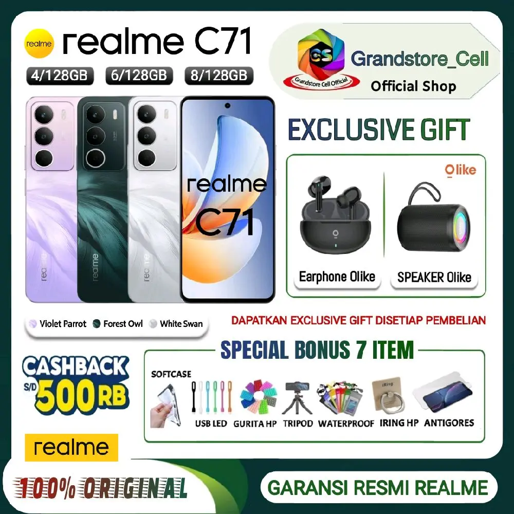 REALME C71 [4/128 GB] [6/128 GB] [8/128 GB] - Battery 6300mAh 45W Fast Charge, GARANSI RESMI REALME INDONESIA - C 71