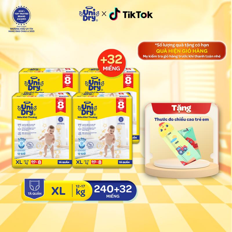  Combo 4 Tã quần UniDry G1P Siêu khô thoáng gói Super Jumbo mới M76 L68 XL60 XXL54 