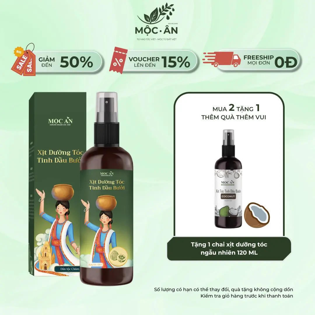Xịt Tinh Dầu Vỏ Bưởi Da Xanh 18 Loại Mộc Ân Haircare 120ml Hỗ Trợ Giảm Rụng, Mọc Tóc Chăm Sóc Tóc