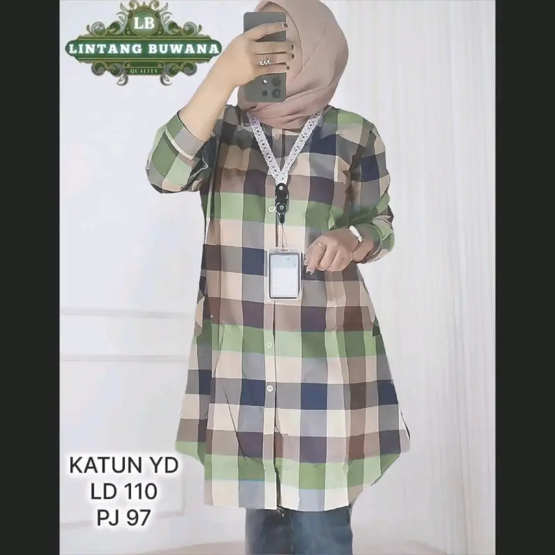 Lintang Buwana Selina Tunik Kotak Kotak Katun Wanita Atasan Panjang Muslim Kancing Formal daily warna warni 4