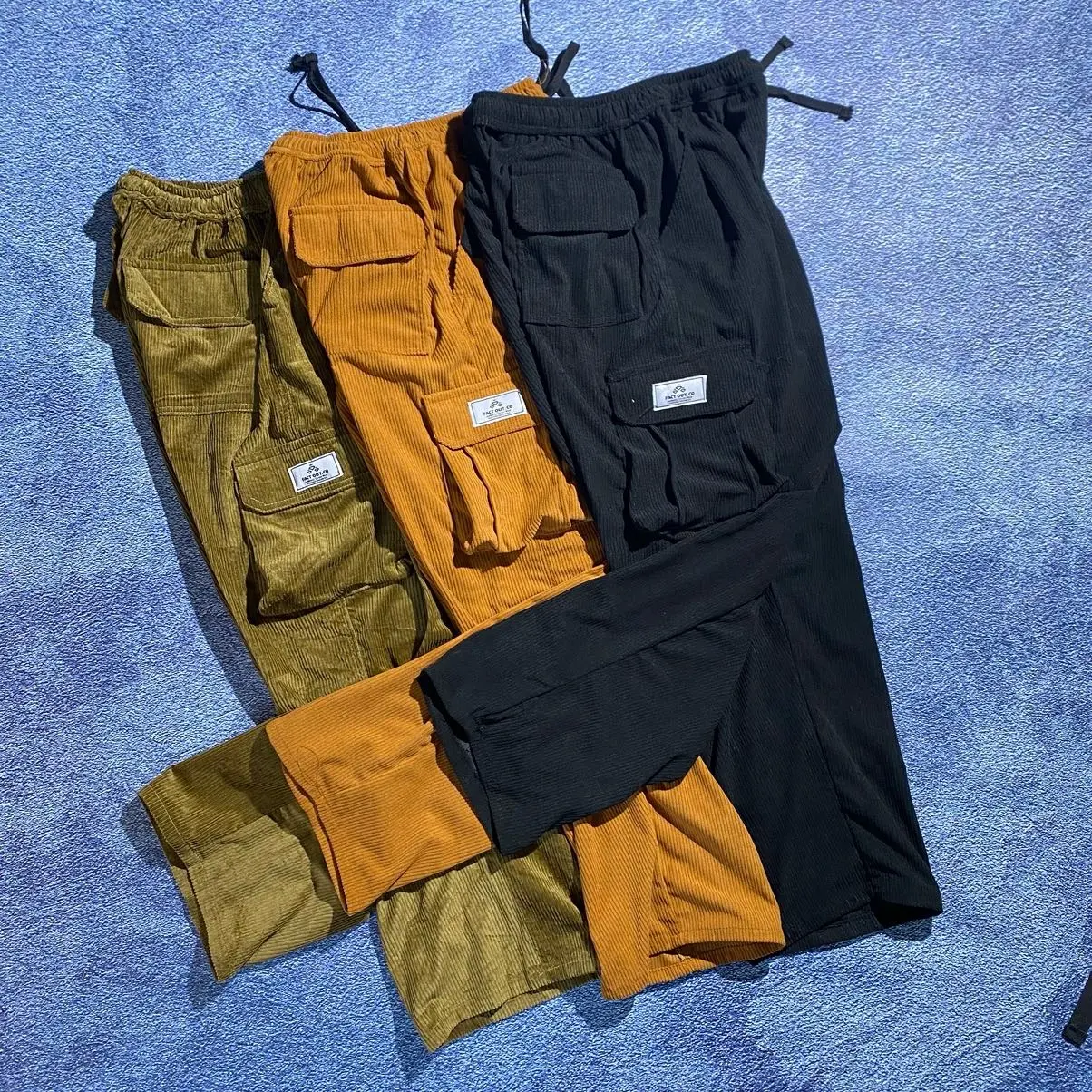 Celana panjang Cargo corduroy Kemeja corduroy Pria/Wanita Hitam Jeans