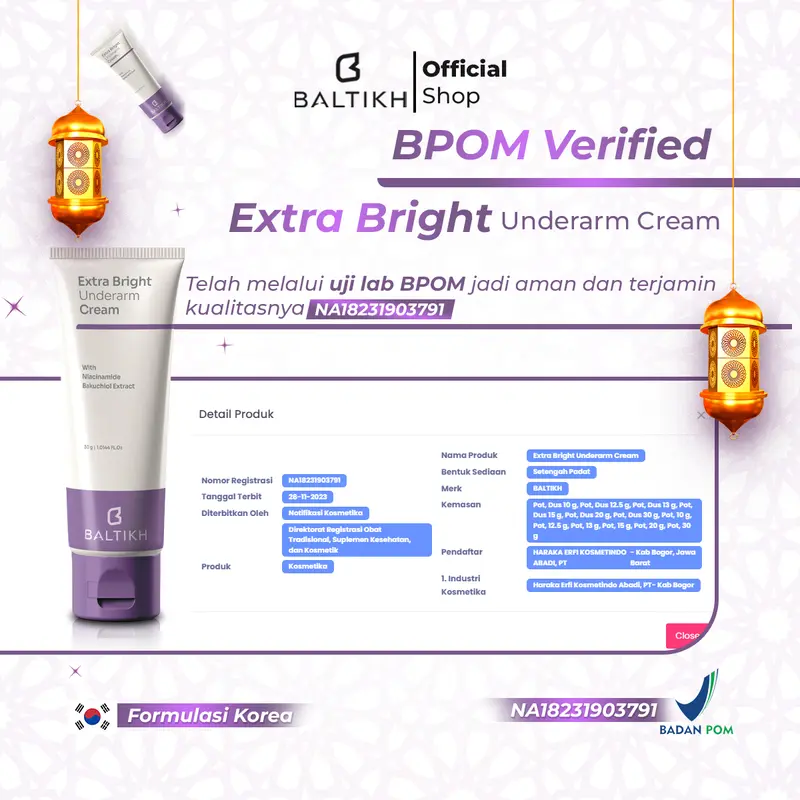 NEW Baltikh Extra Bright - 1 Set Underarm Cream dan Deodorant Spray 100 ML With Bakuchiol Niacinamide Collagen - Pemutih Pencerah Ketiak dan Slengki Bau Hitam 30gr dan 6ml 6