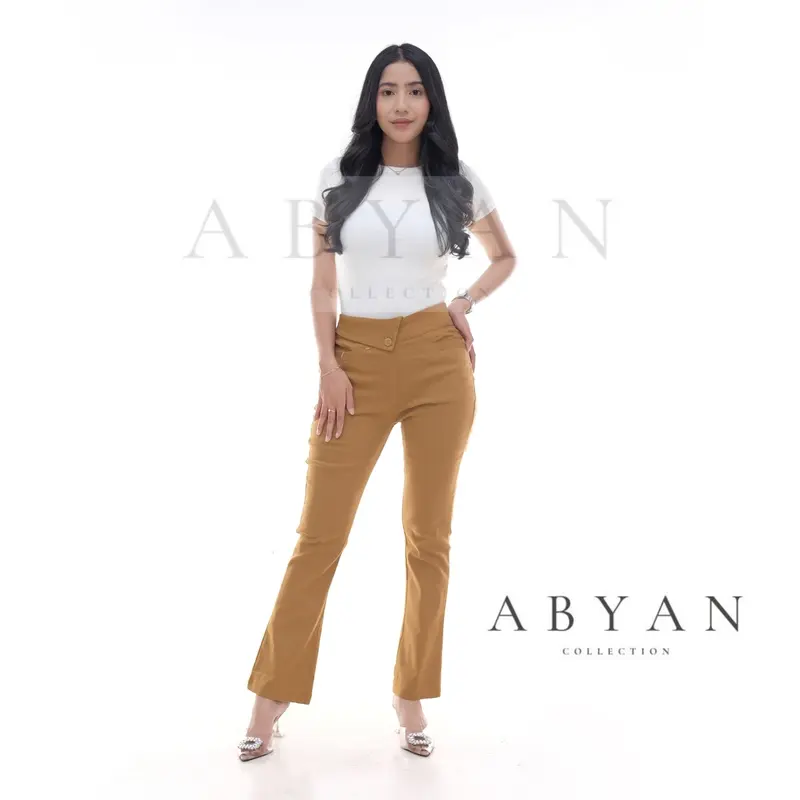 ABYAN - Cutbray Bahan Soft Jeans Strecht Melar Premium Celana Cutbray Wanita Nyaman Panjang Karet Nyaman Panjang Basic Karet Bawahan Cewek 2