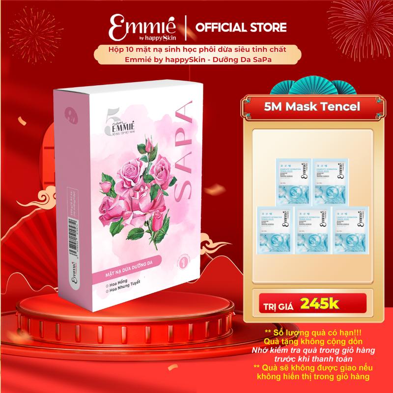   ĐỘC QUYỀN  Hộp 10 mặt nạ sinh học phôi dừa siêu tinh chất Dưỡng Da SaPa Emmié by happySkin - Bộ sưu tập Việt Nam 25g x 10 