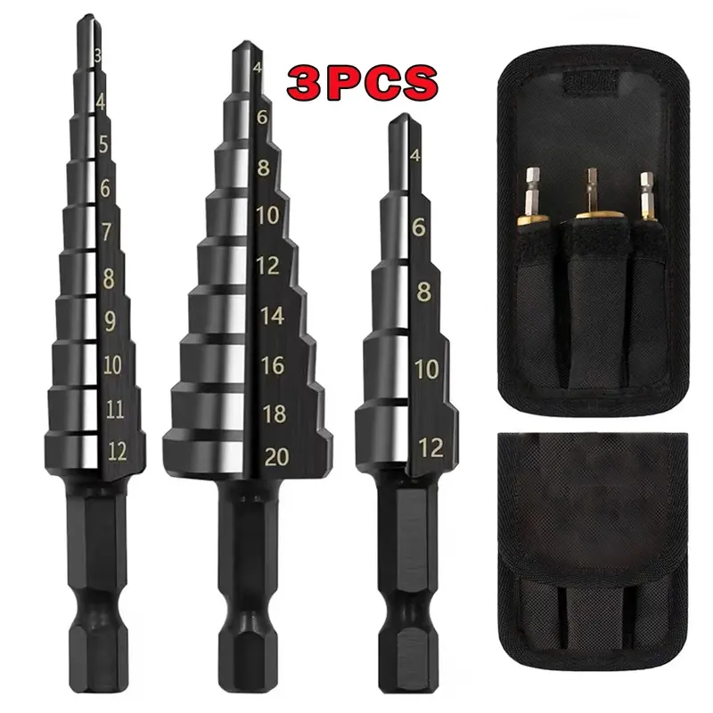 Mata Bor Pagoda Untuk Baja 3 Pcs Spiral HSS Steel Titanium Coated mata bor Pagoda besi kerucut Cone drill hole saw 0